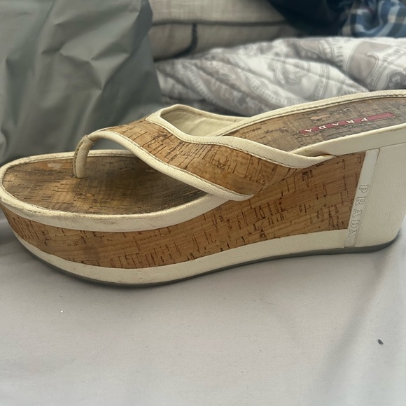 Prada Women's Cream and Brown Cork Sandals - Picture 3 of 7